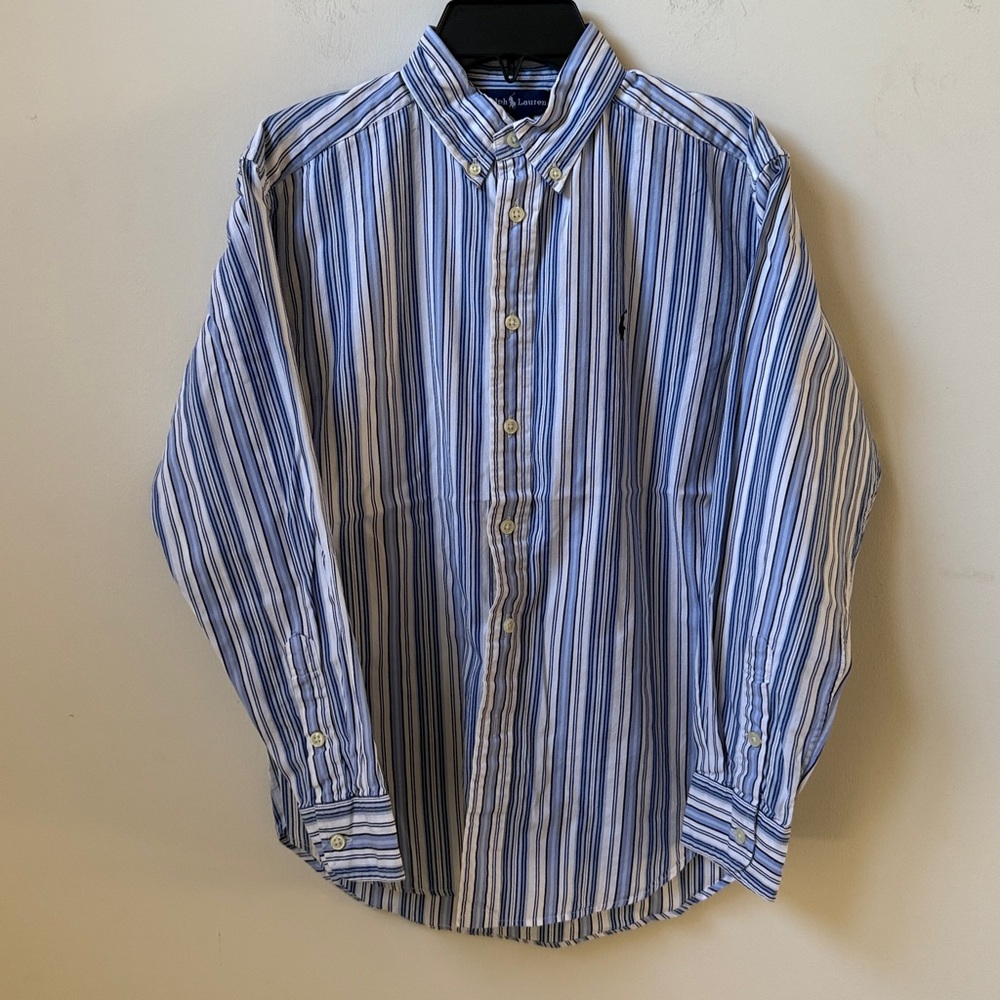 Ralph Lauren Blue and White Striped Button-Up Boy’s Size M(12/14)